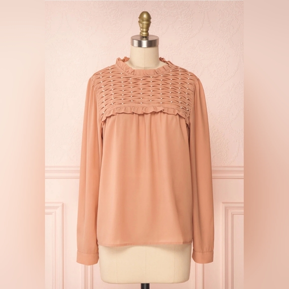Molly Bracken Tops - Molly Bracken chiffon long-sleeve blouse in peach, US size M